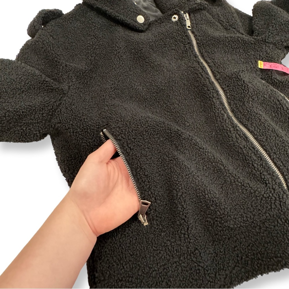 MAX STUDIO‎ ASYMMETRICAL MOTO JACKET FAUX FUR BLACK COLLARED EDGY STREETWEAR MED - Picture 5 of 7